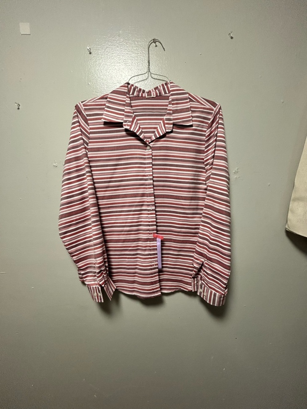 Women’s Striped Button-Up Shirt in Burgundy and White